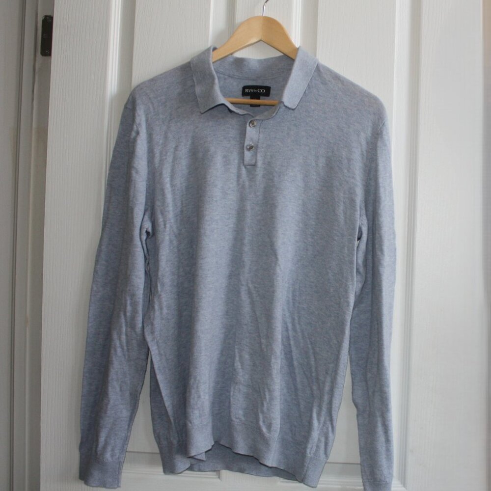 RW&CO. Men's Light Blue Long Sleeve Polo Sweater - Size Large EUC
